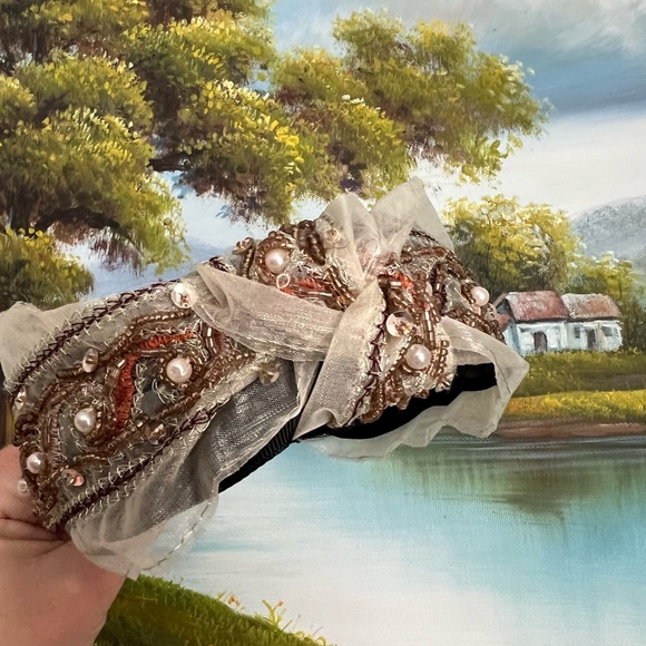 Petite Maison Kids brown lace wide knot center headband - Picture 5 of 7